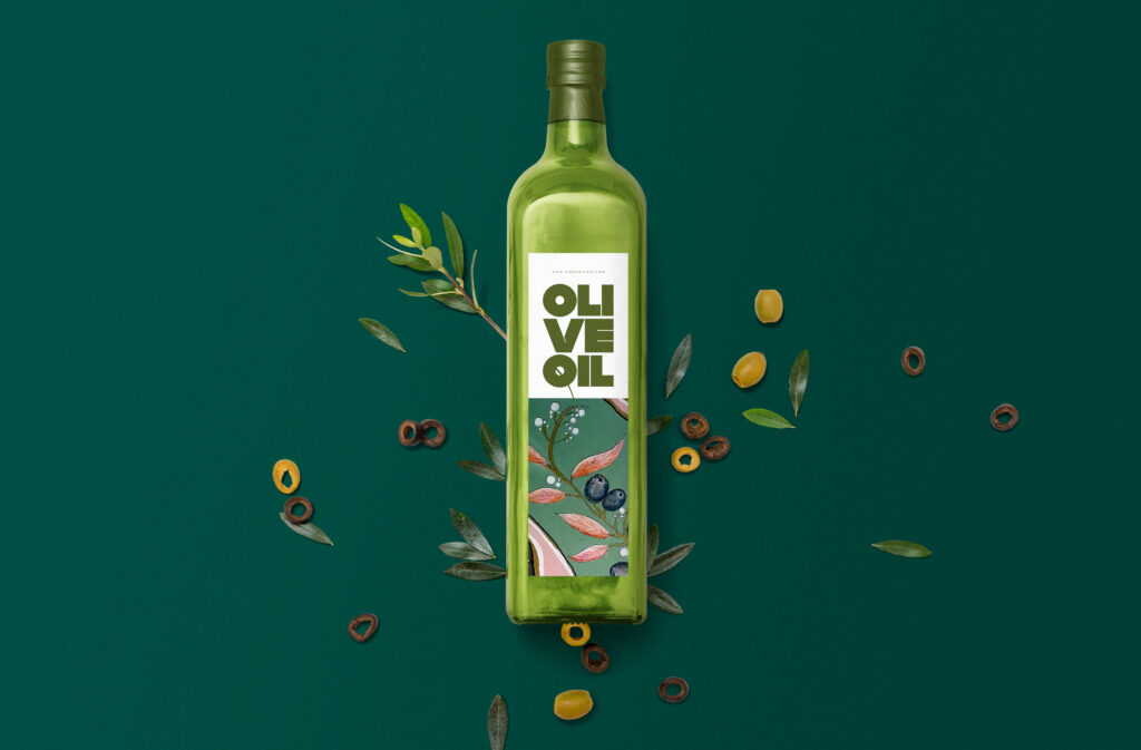 Olives illustration 290 olive oil bottle mockup azeitonas