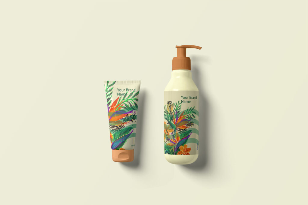 Bird of Paradise cópia de cosmetics bottle mockup