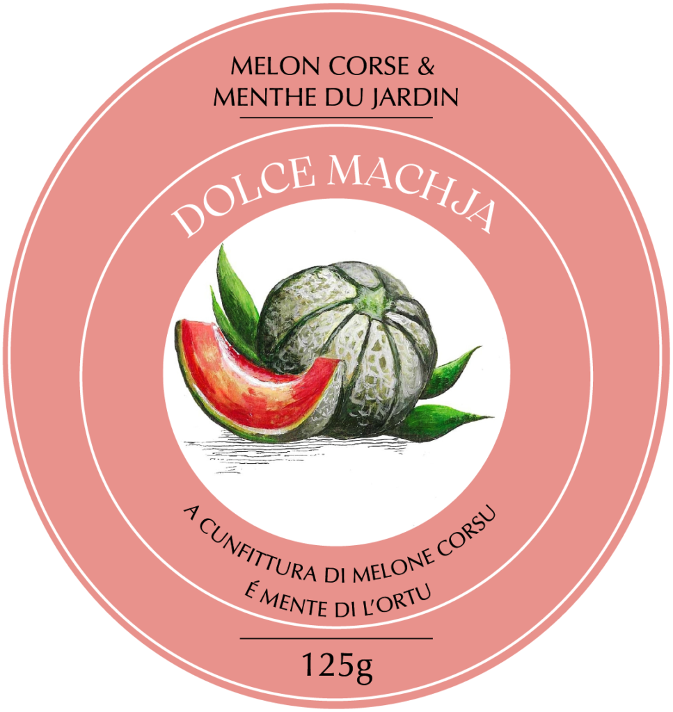 Étiquette du confiture de melon à la menthe du jardin